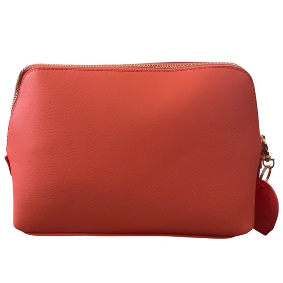 Coral Leather Makeup Cosmetic Travel Bag - Picture 3 of 9